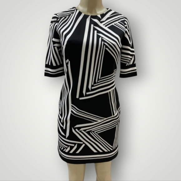 Vince Camuto Dress Womens 8 ‎ Geometric Pattern Short Sleeves Round Neckline - Picture 1 of 8